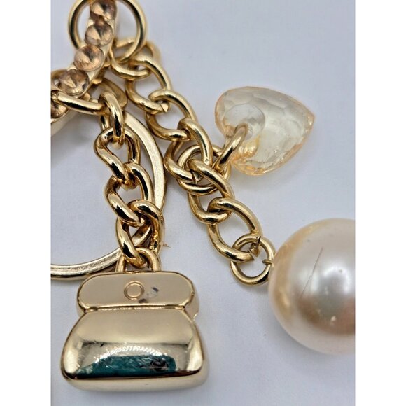 Kathy Van Zeeland Hearts Crystal Pave Fleur Gold Tone Mixed Charm Keychain - Picture 6 of 9